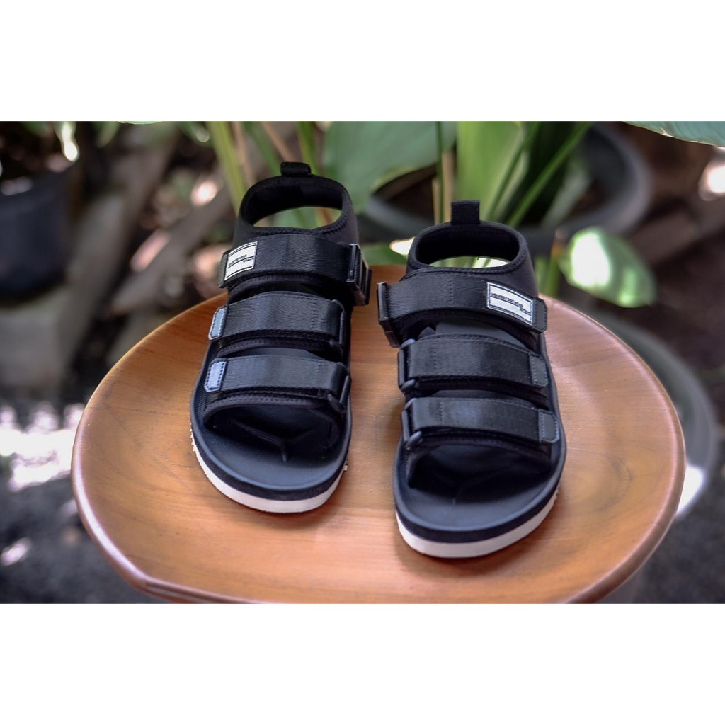 sandal kasual pria wanita volkerfootwear bahan kain mest strap 3 blackwhite