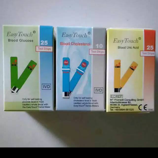 Strip easy touch kolesterol 10bh + gula 25bh + asam urat 25bh