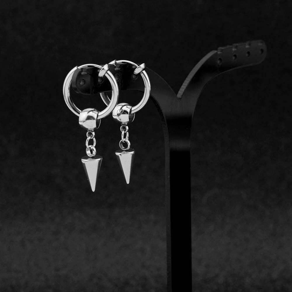 Anting Stud Awl Menjuntai Bentuk Bola Geometris Bahan Logam Gaya Punk Korea Minimalis Untuk Unisex