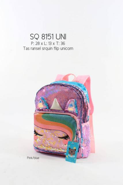 QUOKKA TAS RANSEL SEQUIN FLIP UNICORN FUR 2 KANTONG 8150 8151 7011