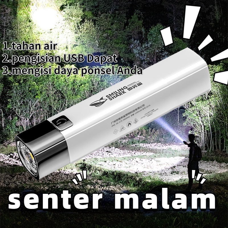 SMILING SHARK Senter LED Super Terang hingga 600 meter (ORIGINAL)/ Jarak jauh/ Senter Police/ Lampu senter swat