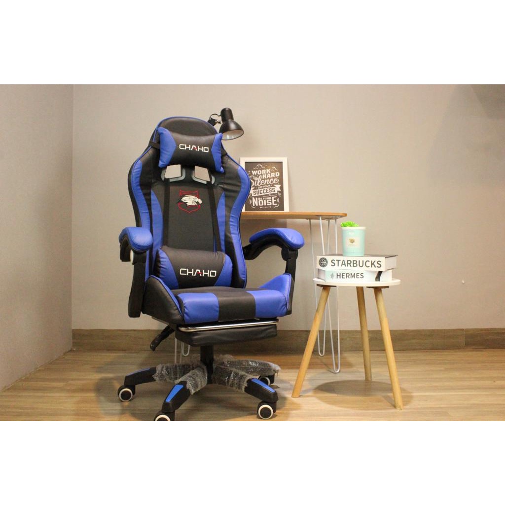 Original Chaho Premium Quality Bangku Gaming Chair Komputer Kursi Gaming Game Chaho Murah Hidrolik Hidraulik-313 Blue Footrest