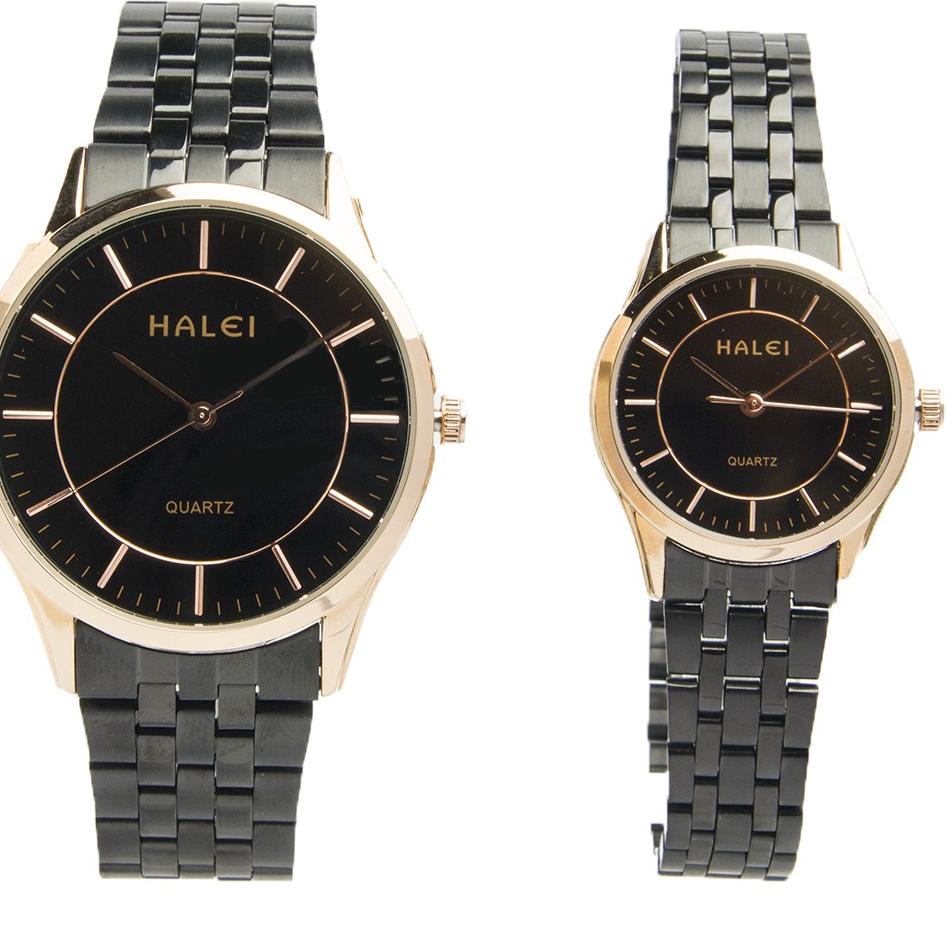 Harga TERMURAAH.. Halei watch Official Store Jam Tangan Pasangan 567 Couple rantai  Hitam Rosegold s