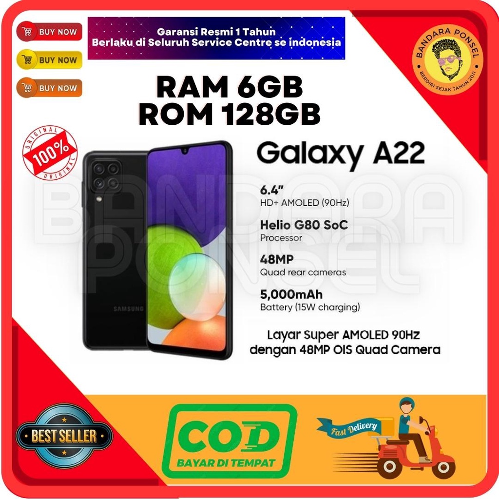 Samsung A22 Ram 6/128GB 4G &amp; 6/128GB 5G Garansi Resmi Samsung Indonesia SEIN