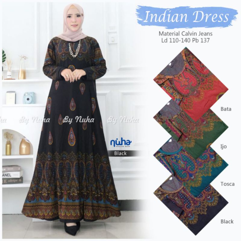 Gamis batik calvin jeans wanita indian dress jumbo LD 110 Bahan calvin jeans super melar