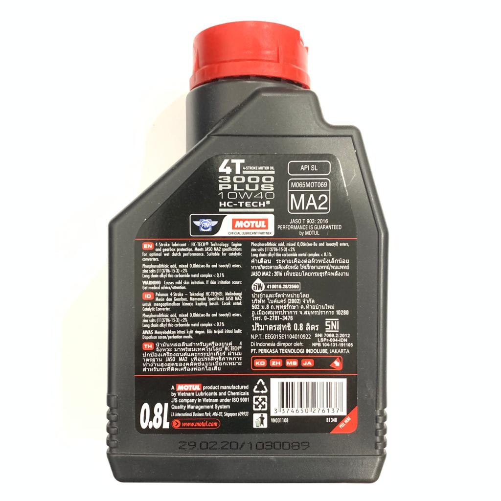 OLI MOTUL 3000 PLUS 10W40 800ML HCTECH ORIGINAL MOTUL UNTUK BEBEK