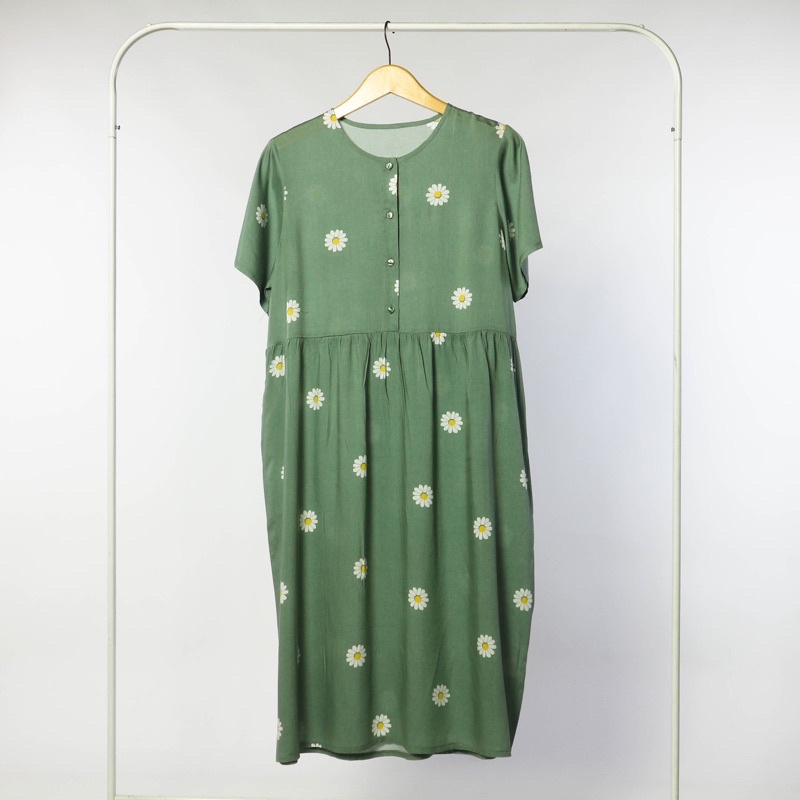 (KATLEEN) HOMEDRESS RAYON BUSUI FRIENDLY SLEEPWEAR COTTON RAYON-Sun flower matcha