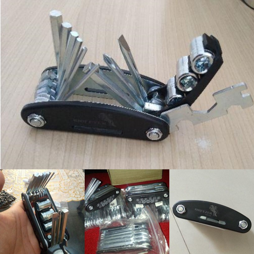 (MAINANKYU) KNIFEZER KUNCI sepeda TOOL SET REPARASI OBENG L lipat 15 in 1 ALAT  SHOCK SOK PAS