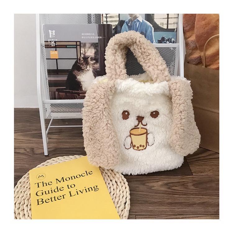 Terlaris Tas Totebag kelinci bulu lucu imut / Bulu Wanita Tote Bag Kekinian korea in style Tote Bulu Motif Karakter Lucu BISA COD