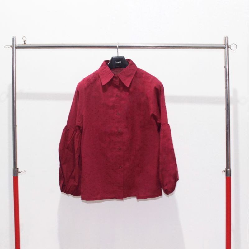 Rubi Balon Top (Merah) | Kemeja Lengan Balon | Kemeja Rubiah Wanita| Kemeja Ruby | Kemeja Polkadot