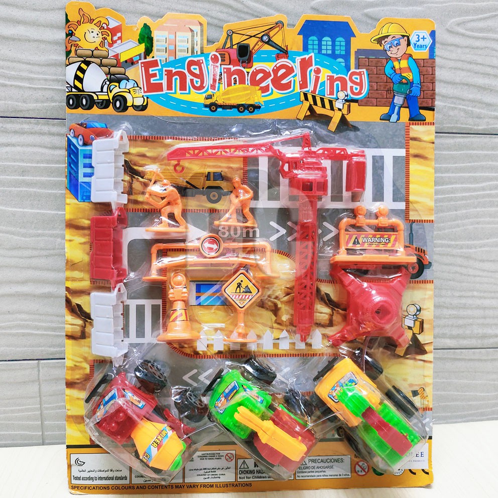 Engineering Set Mainan Mini Figure Truk Konstruksi Crane Excavator Molen