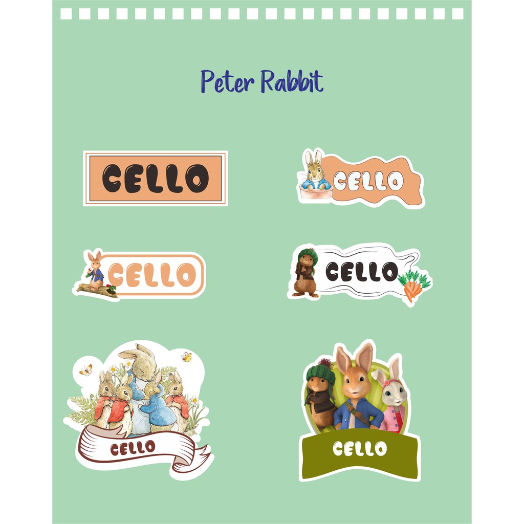 

192pcs Stiker Label Nama Kekinian Tahan Air & Anti Luntur untuk Umum Tema Peter Rabbit