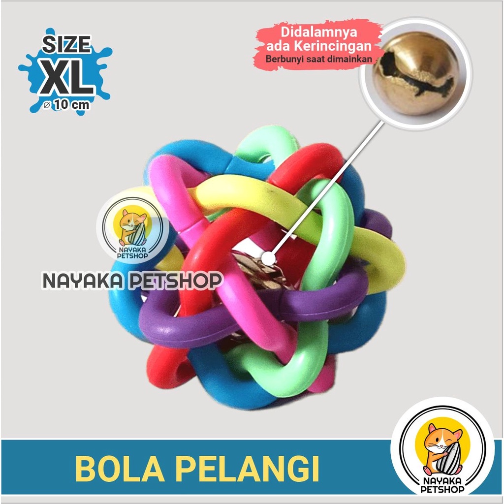 Size XL Mainan Bola Pelangi Karet Mainan Kucing Anjing Bunyi Kerincing Lonceng Pet Cat Toy Ball