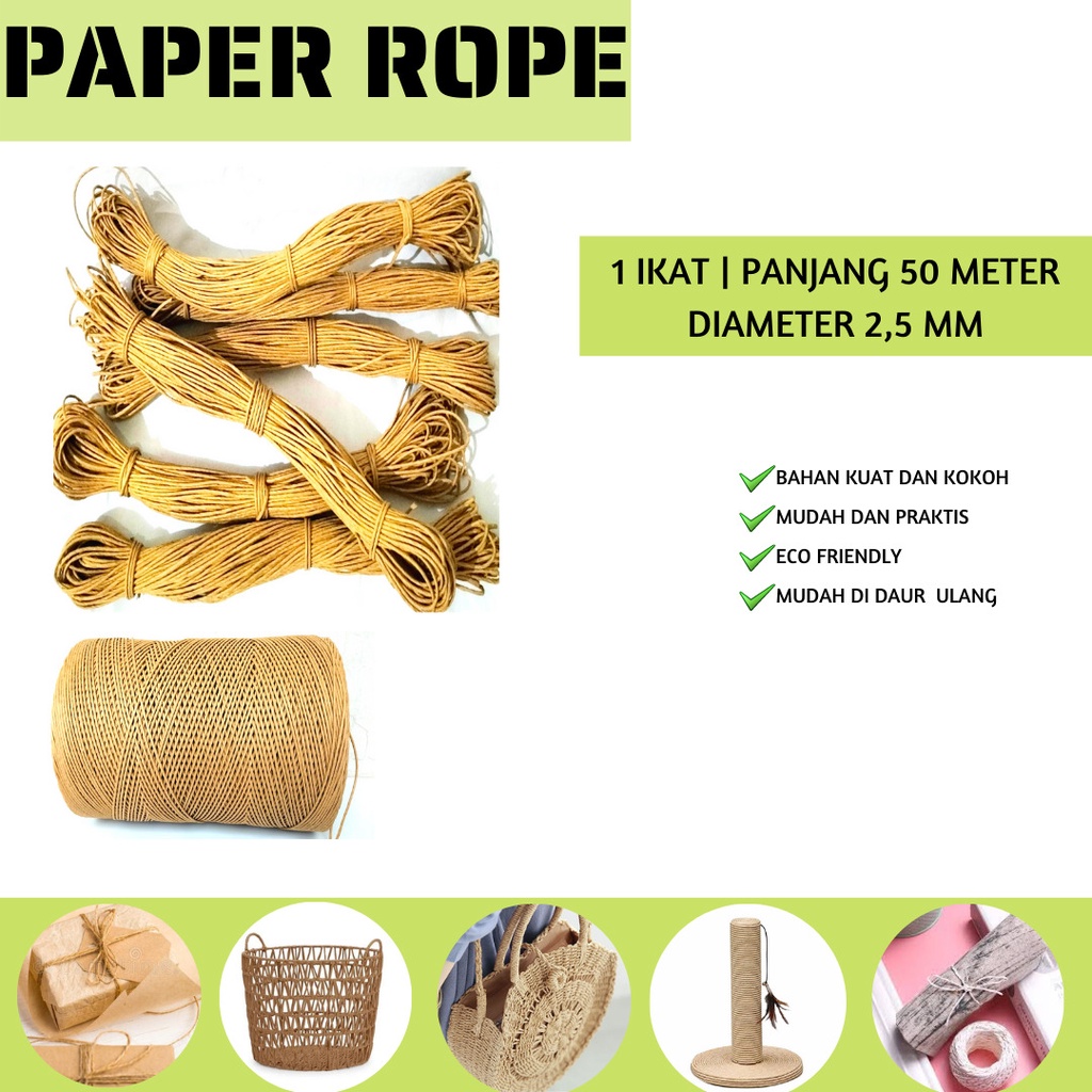 Tali Kertas Tali Kertas Tali Rami Paper Rope (PR5-Panjang 50 M)