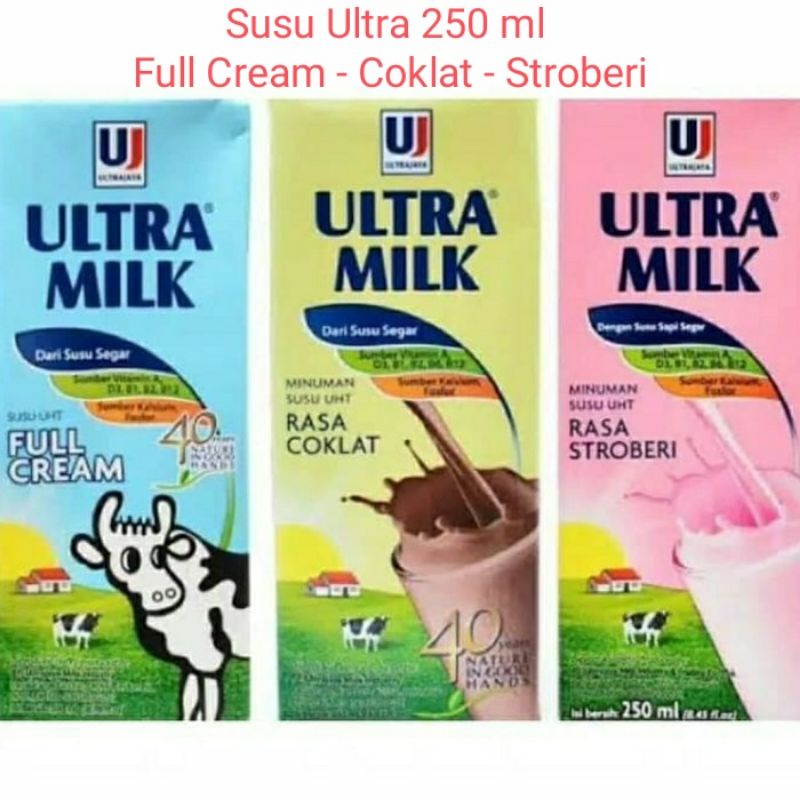 

SUSU ULTRA 250 ML SUSU KOTAK UHT RASA COKLAT - STROBERI - FULL CREAM