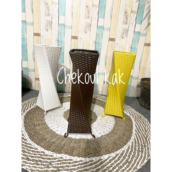 Pot rotan ulir tinggi 60cm/pot rotan sintetis/tempat payung aesthetic/pot bunga kering rayung