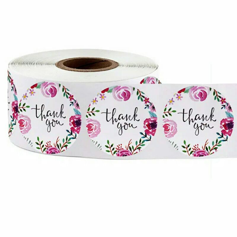 100Pcs Stiker Ucapan Terima Kasih Sticker Thank You Bunga mawar Bulat untuk Scrapbook
