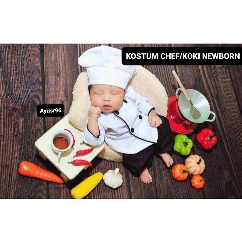 Baju Koki Chef Anak Laki Laki Kostum Foto Bayi Newborn Properti Foto Bayi Newborn