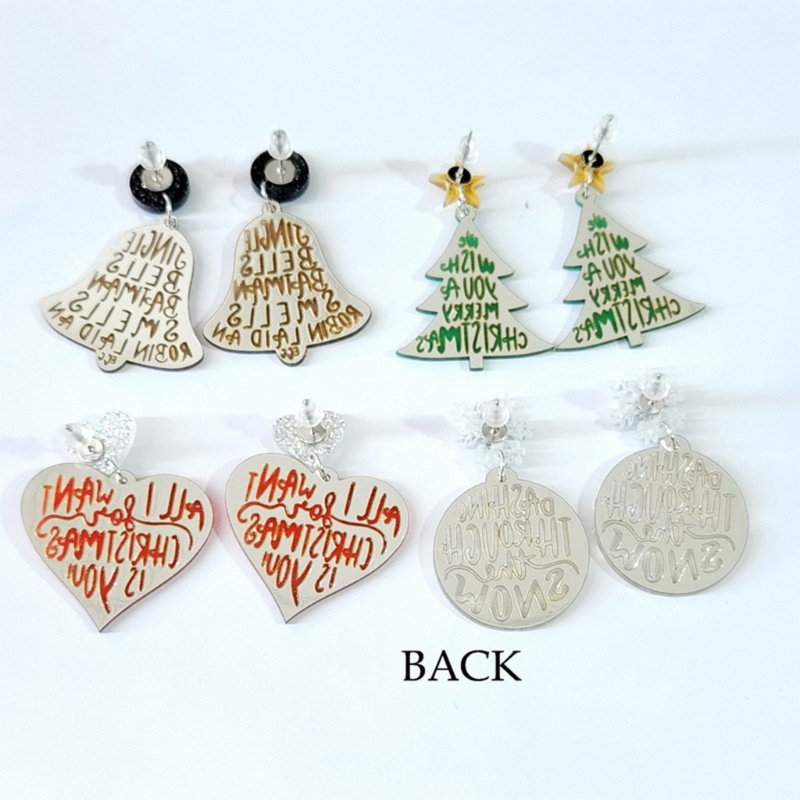 Anting Stud Desain Pohon Natal Hati Lonceng Bahan Akrilik Bening Gaya Vintage Untuk Wanita