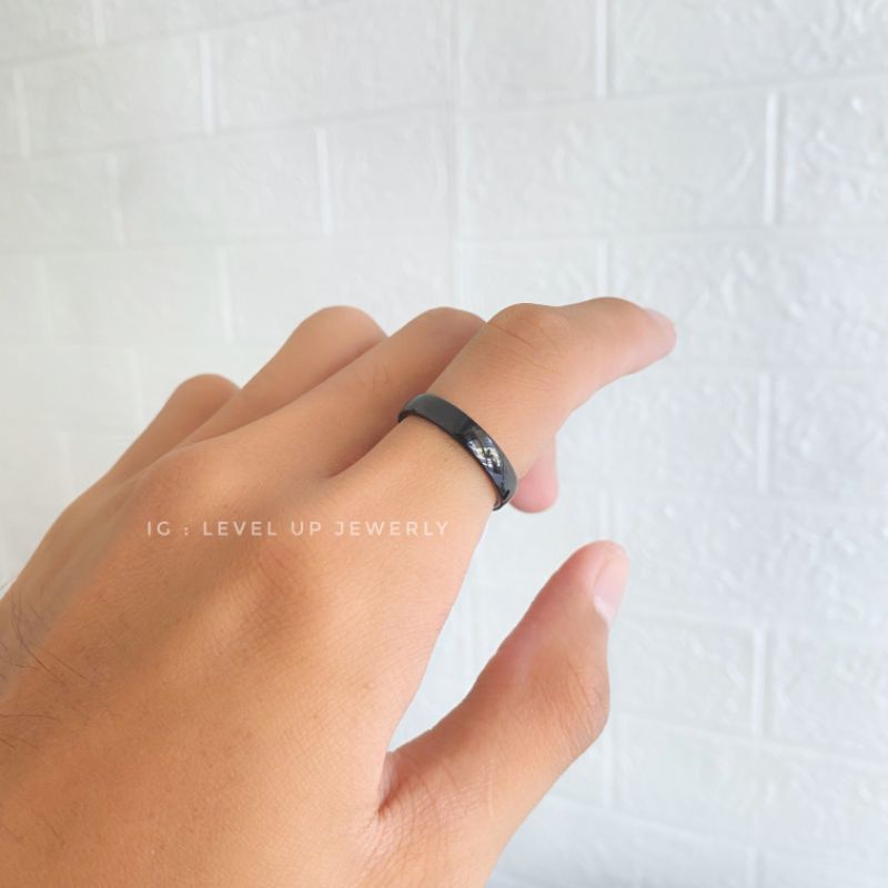 Cincin Pria &amp; Wanita | Bahan Stainless Steel | Cincin Stylish | Cincin Kekinian | Cincin Keren | Black Ring