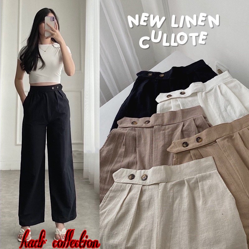 Celana Kulot Linen Highwaist Premium Double Button /Kancing Depan Aktif Size (M ,L ,XL,XXL) Dari BB 40-75kg Celana Kulot Linen Kancing Terlaris Celana Kulot Wanita Terbaru