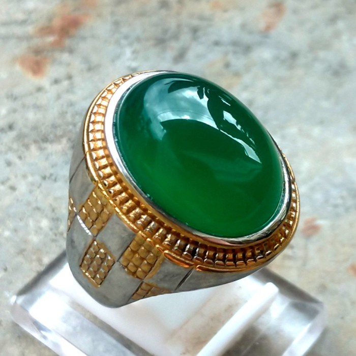 1Pcs Cincin Batu Akik Hijau Garut / Ijo Garut Top Quality