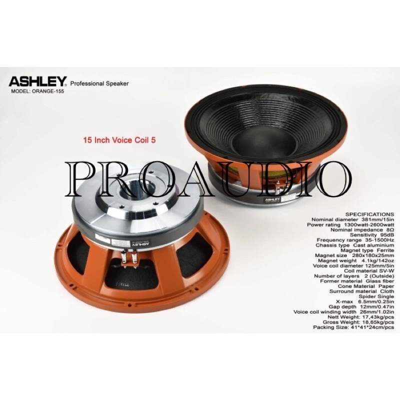 SPEAKER ASHLEY ORANGE 155 ORANGE155 15 INCH VOICE COIL 5 ORIGINAL