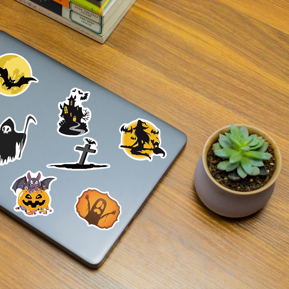 50 Pcs Stiker Graffiti Kartun Labu Kepala Kelelawar Halloween Tahan Air Untuk Dekorasi Laptop