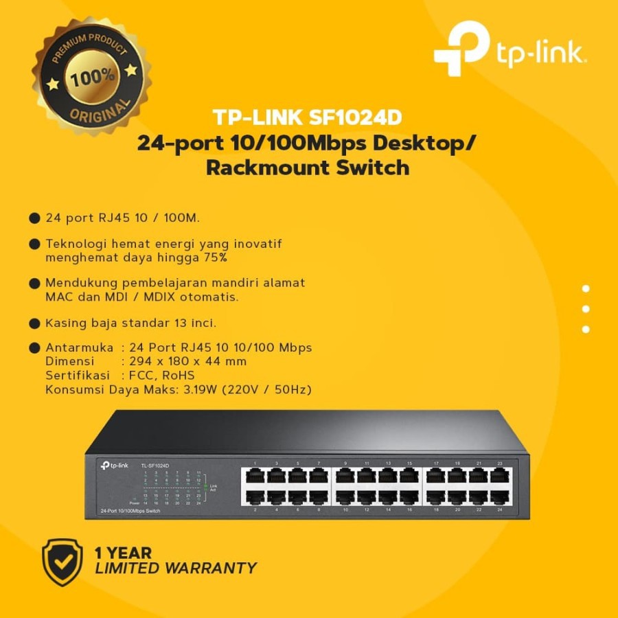 Switch TP-Link 24 Port TL-SF1024D 10/100Mbps Rackmount