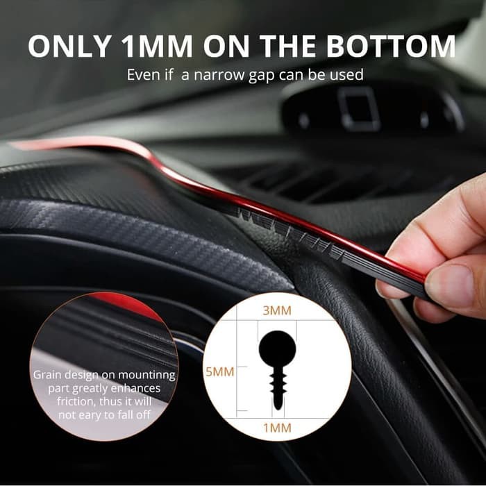 5 M Merah Aksesoris Interior Mobil Karet Warna Dasboard Trim Strip Red