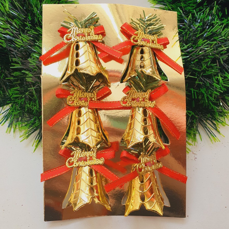 Lonceng Natal Set isi 6 Merah Gold Hiasan Parcel Kado Christmas Bell