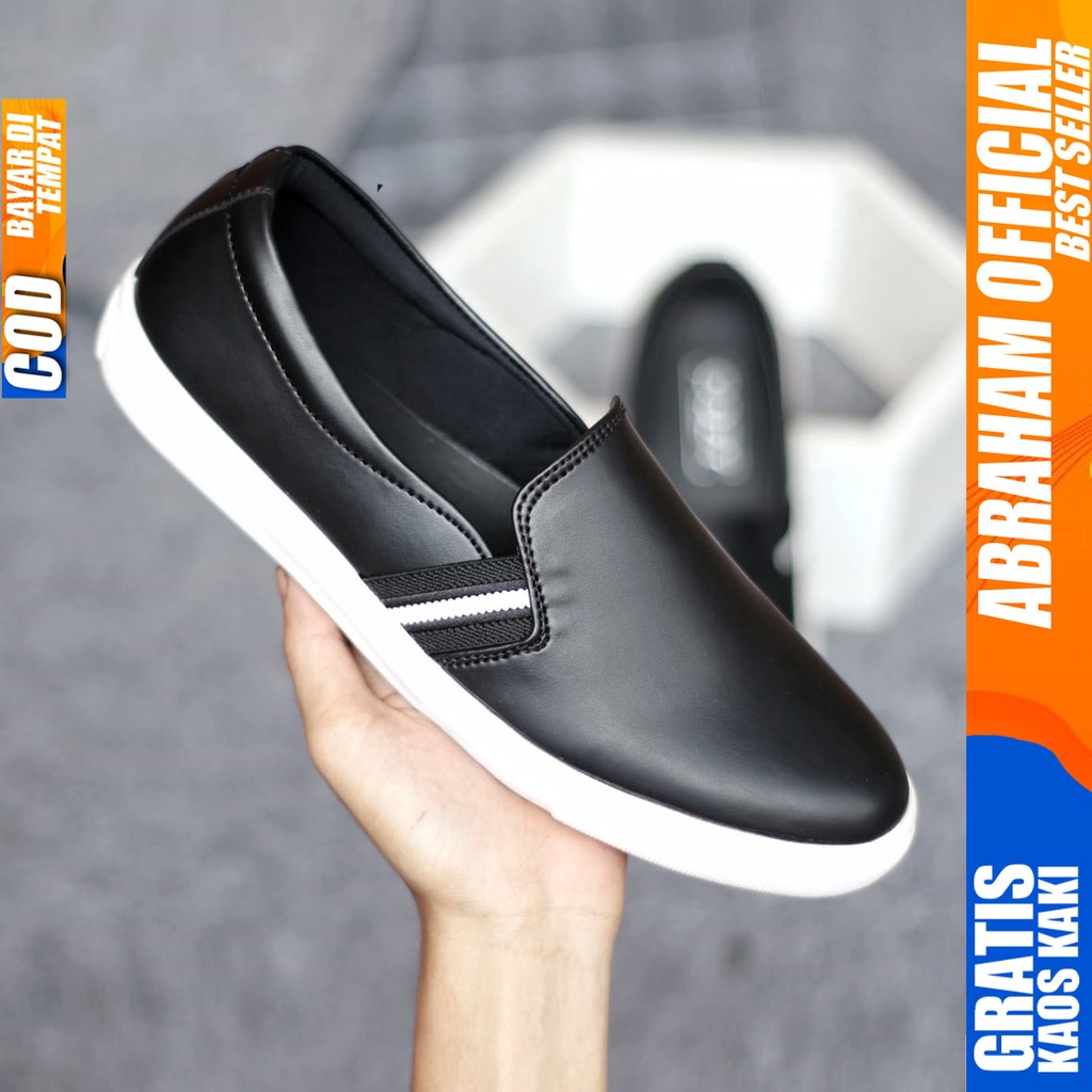 ABRAHAM Sepatu Slip On Casual Slop Kerja Hitam Pria