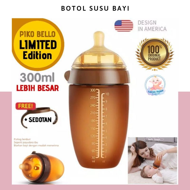 LEBIH BESAR! Limited Edition Botol susu silikon PIKO BELLO 300 ml usia satu tahun