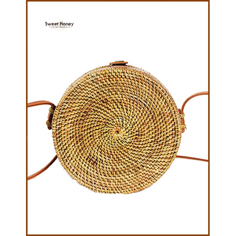 Sweet Honey ~ Grosir Tas Rotan Ate Tas Selempang Bulat Bali Coklat Natural Rattan Bag Natural Diameter 20cm