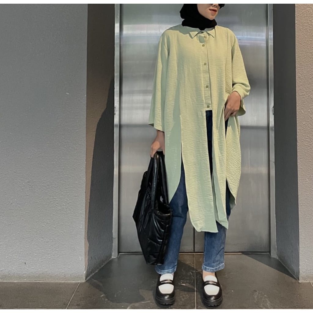 BEFAST - ZEC OOTD Tunik Wanita KANILA / Rira Tunik CRINCLE / Tunik Long Maxi Keluaran Terbaru / Pakaian Wanita Hijab / Tunik Casual / Fashion Kekinian remaja ABG / Tunik Polos Formal / Outfit Wanita Muslimah Terlaris