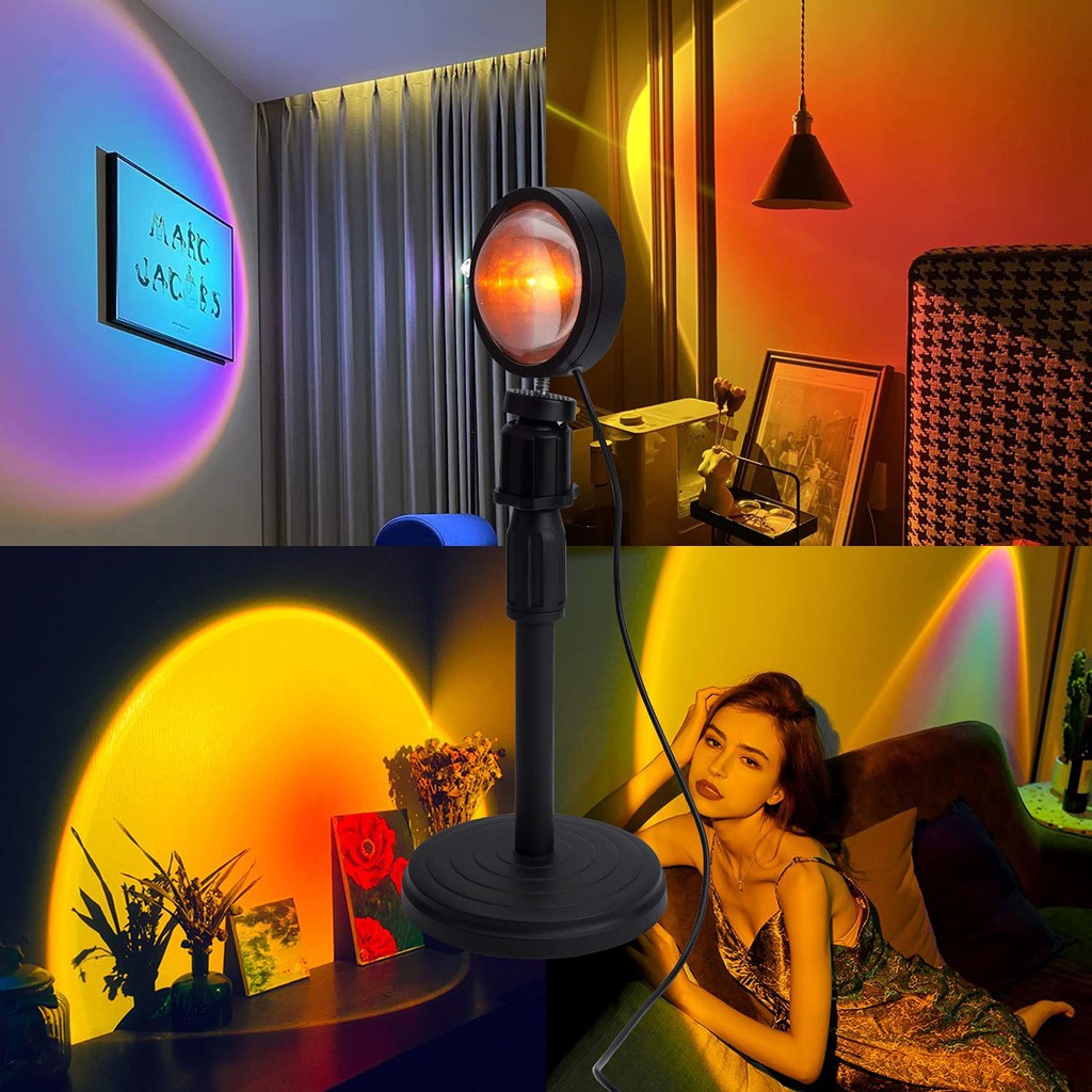 Lampu Proyektor Selfie Tiktok Sinar Sunset Matahari Romantis Efek 4 Kaca Film 12 Warna