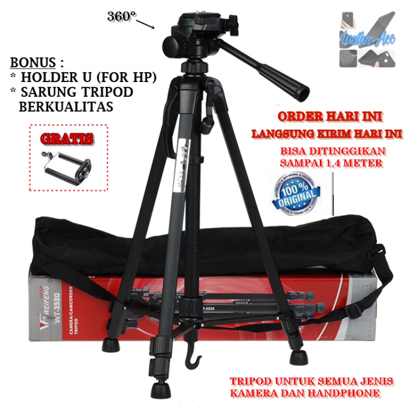 TRIPOD BLACK WEIFENG WT-3520 PREMIUM ORIGINAL 3520 PORTABLE LIGHTWEIGHT KAMERA HANDPHONE