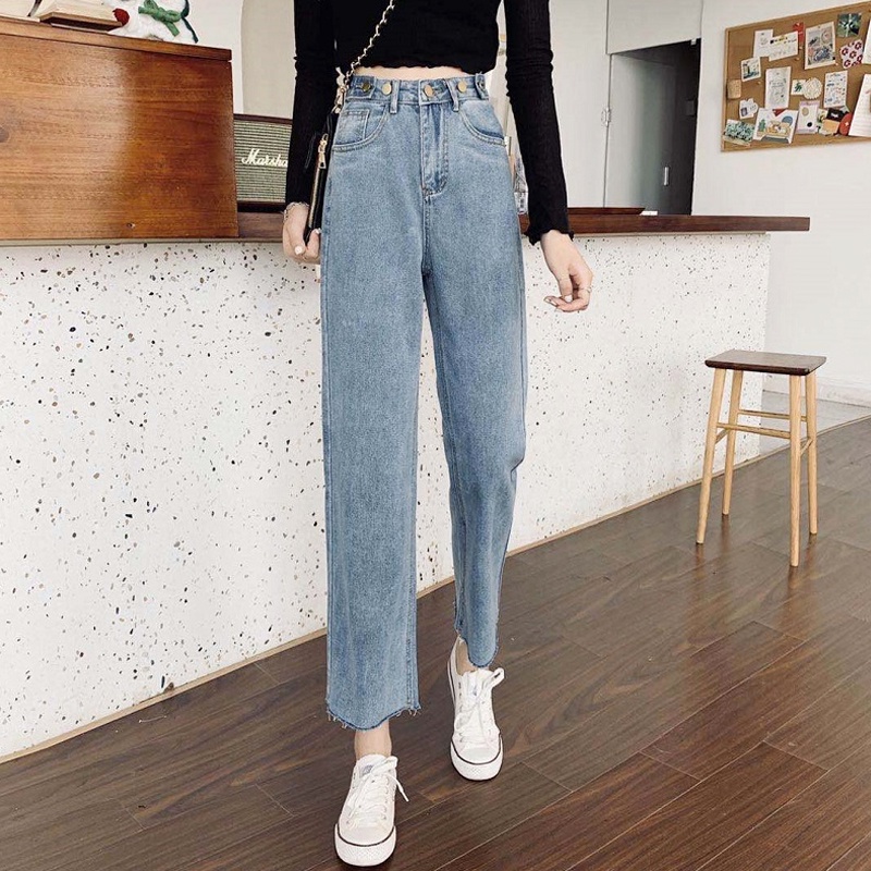 korean celana jeans wanit//straight leg jeans wanita//tcelana jeans high wais kekinian