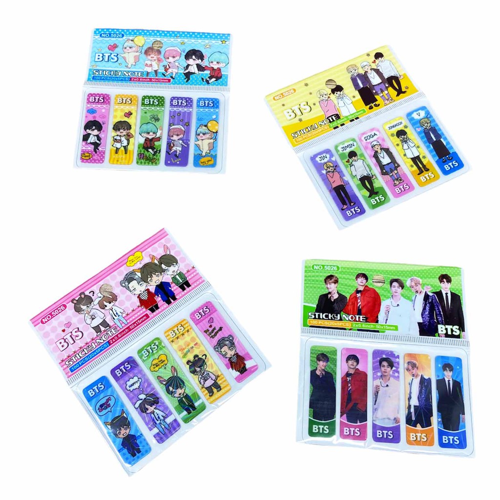 ISI 100LEMBAR | PEMBATAS BUKU BT21 BTS PLASTIK / PEMBATAS BUKU BTS / BOOKMARK BT21 / STIKY NOTE BT21-STC- BTS MIX