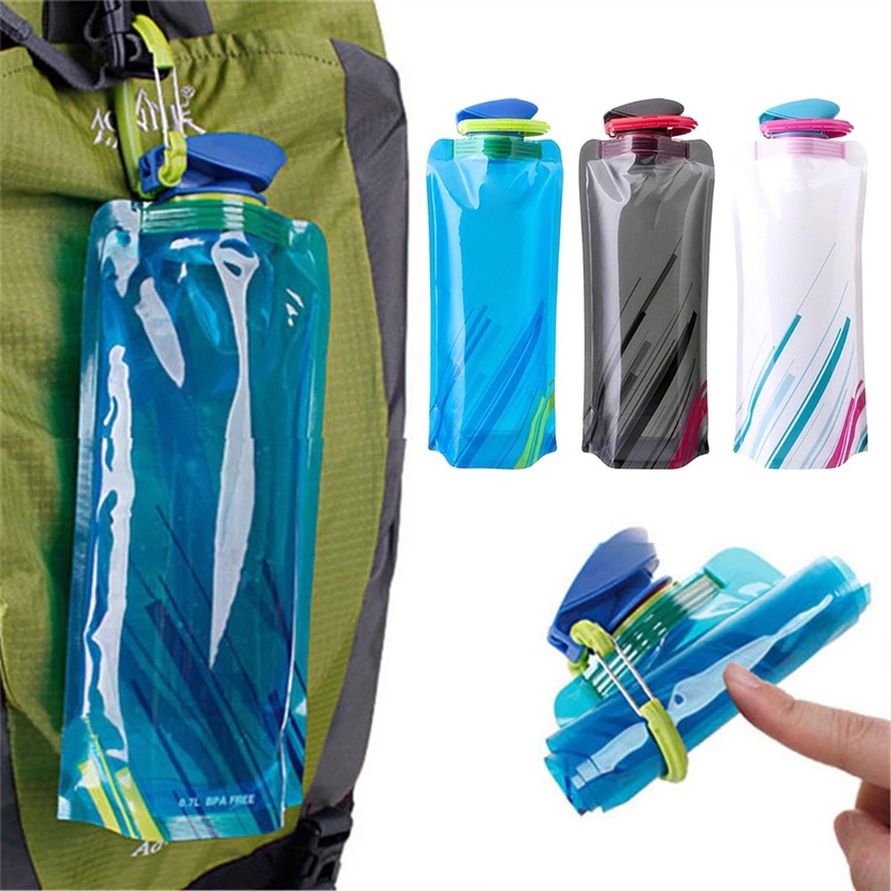 1 Pc Tas Air Lipat Portabel Ukuran 700ML Dapat Digunakan Kembali Dengan Kait Untuk Hiking Camping Outdoor