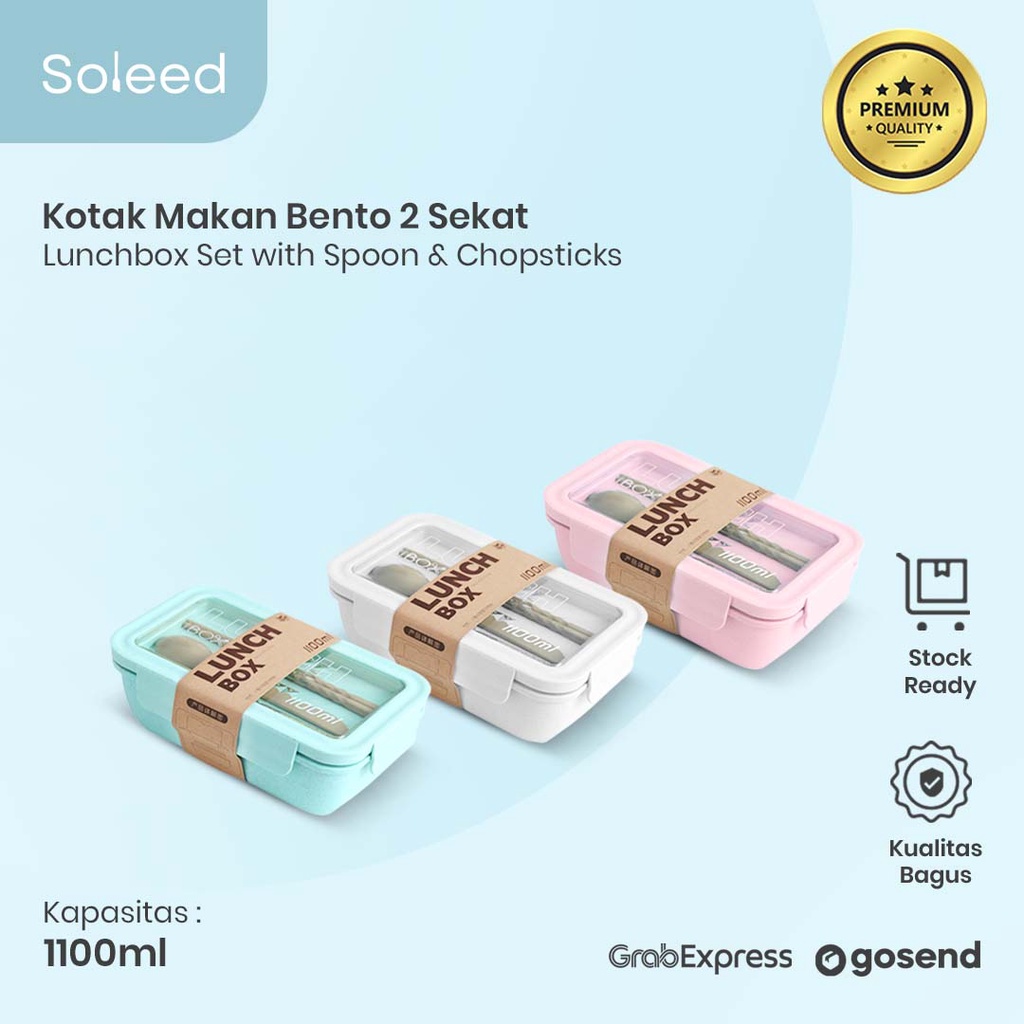 KOTAK MAKAN BENTO 2 SEKAT RANTANG SENDOK SUMPIT LUNCH BOX SET 1100ml