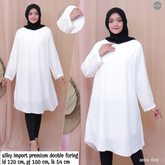 TUNIK OBLONG PUTIH POLOS SILKY PREMIUM BIGSIZE JUMBO LD 120 CM