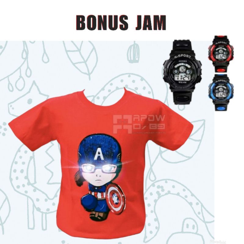 Kaos anak paket 3in1/2in1 C.america/batman untuk umur 1-10tahun size S,M,L,XL,XXL