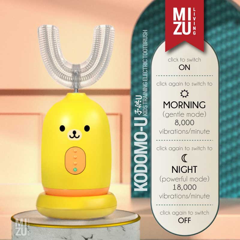 MIZU KODOMO-U Kids Training Electric Toothbrush Sonic Vibration Sikat Gigi U Anak USB Elektrik