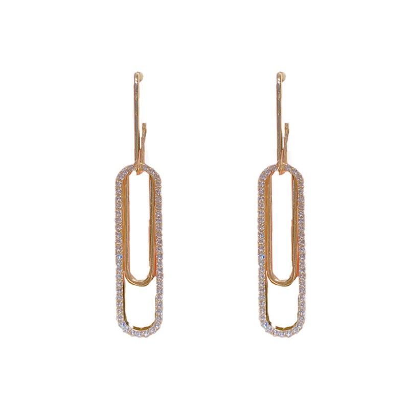 Anting Tusuk Gantung Panjang Desain Geometri Hias Kristal Berlian Imitasi Untuk Wanita