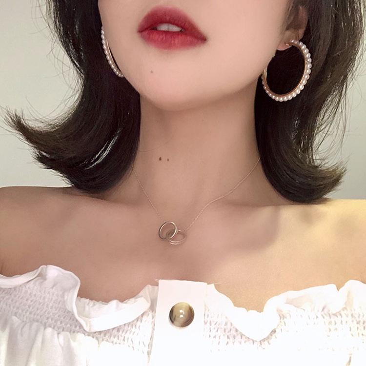 Online influencer earbud trendi mutiara anting-anting wanita Korea gaya all-match logam lingkaran an