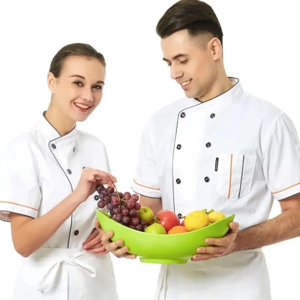 Baju Koki Chef Jacket Lengan Pendek Unisex Pria Wanita