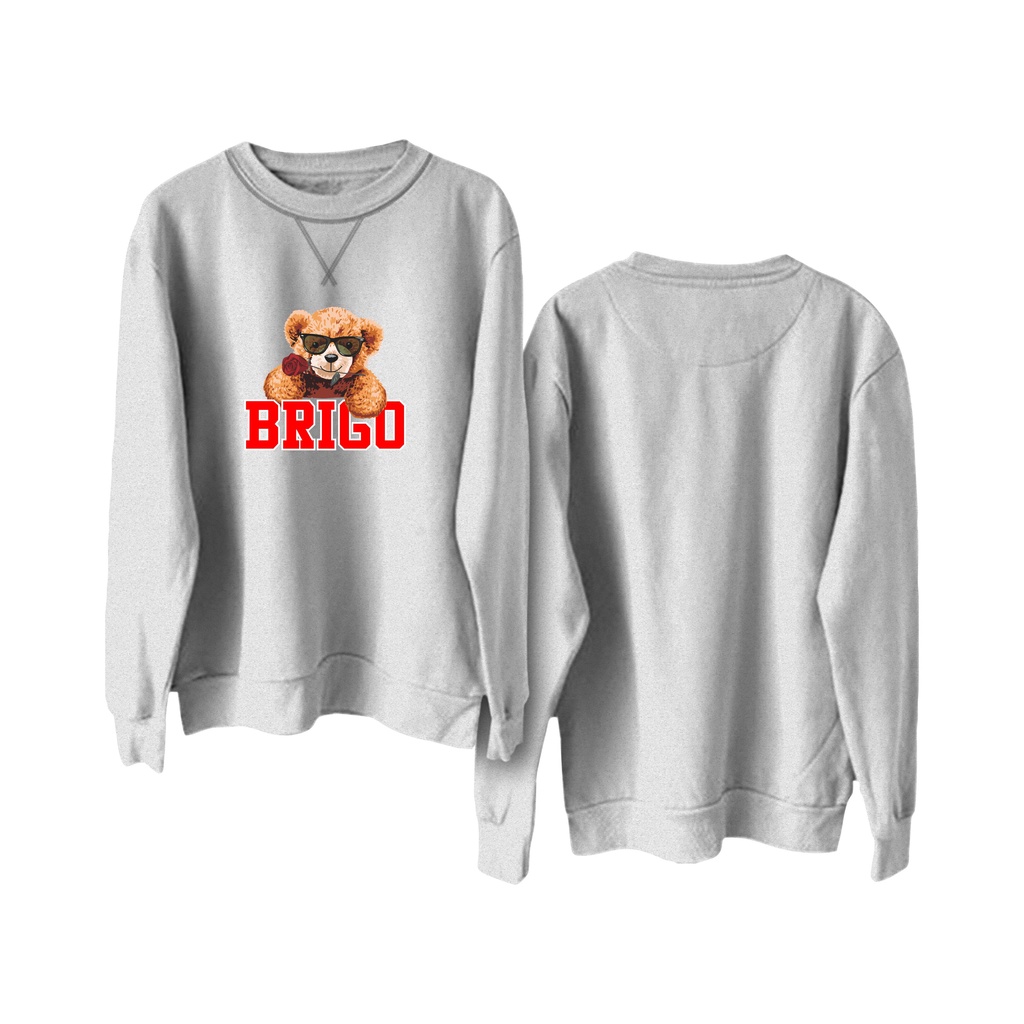 Sweater Crewneck BRIGO Sablon DTF Fleece Cotton || BRIGO Basic Sweatshirt  Beruang Flower M-XXL (Pria &amp; Wanita) Free stiker&amp;Gantungan Kunci