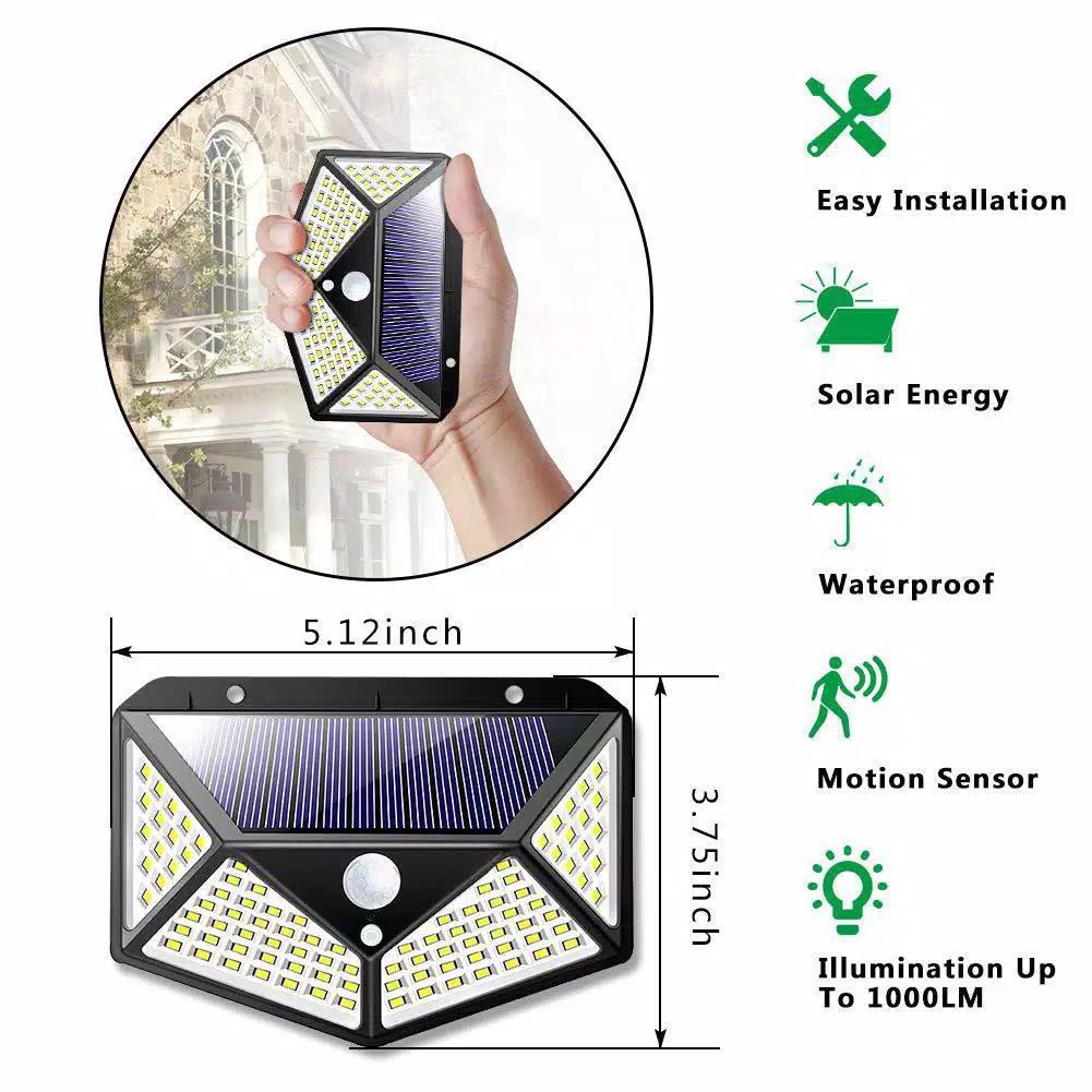 Lampu Solar Tenaga Surya Sensor 100LED - Lampu Taman Tenaga Cahaya Matahari