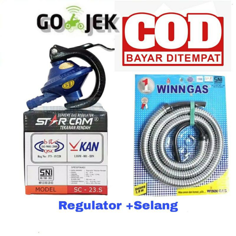 REGULATOR GAS ELPIJI STARCAM SC 23 S NON METER + SELANG FLEXSIBEL WIN GAS